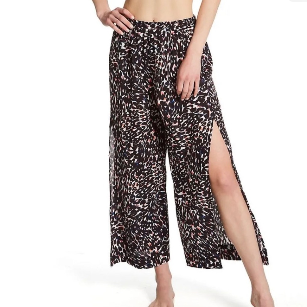 Sanctuary Women's Cotton Stay Cool Leopard Slit-Side Pants swim Cover-Up size XL